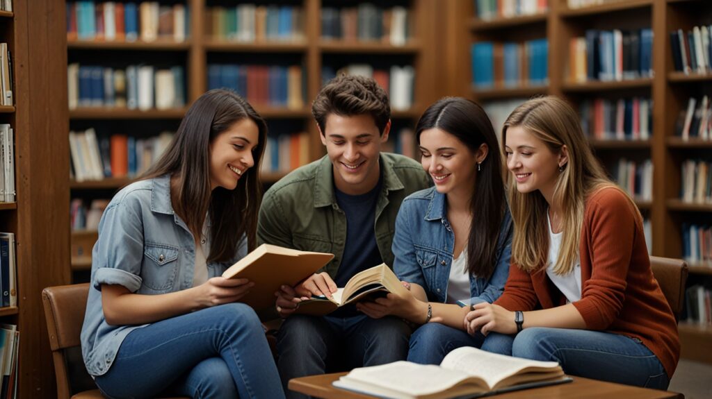 Students studying in a modern library, representing seamless Btech credit transfer in Kochi opportunities.